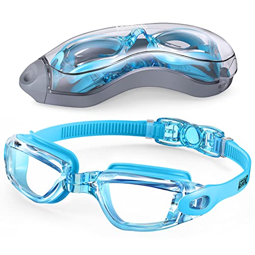 Leak-Proof Swim Goggles for Adults and Youth - Sky Blue/Clear