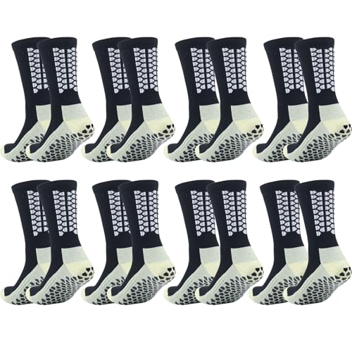 8 Pairs Men's Non-Slip Soccer Socks - Breathable Grip Sports Socks - Black
