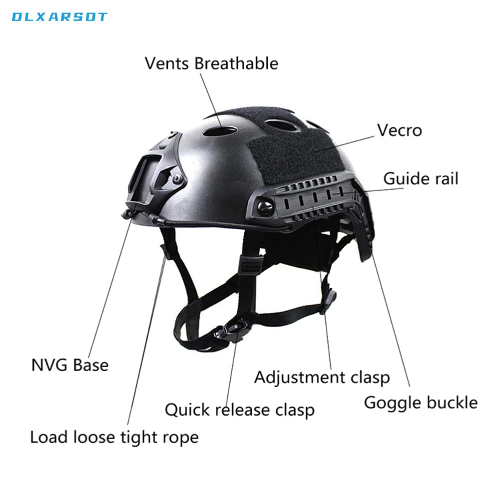 Airsoft Helmet and Mask with Goggles, Airsoft Full Face Mask, with NVG Mount and Side Rail,Tactical Airsoft Gear PJ Style Helmet（Black）