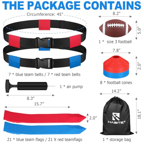 Flag Football Set with 14 Belts, 42 Flags, Size 3 Ball & Cones - Youth & Adult Sports Equipment