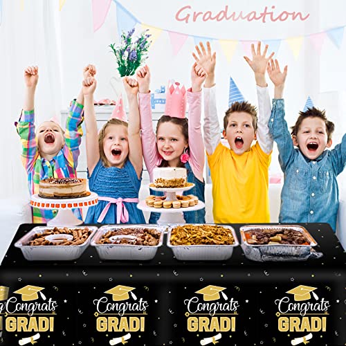 Graduation Tablecloths Set - 3 Pieces, Black & Gold, 108" x 54"