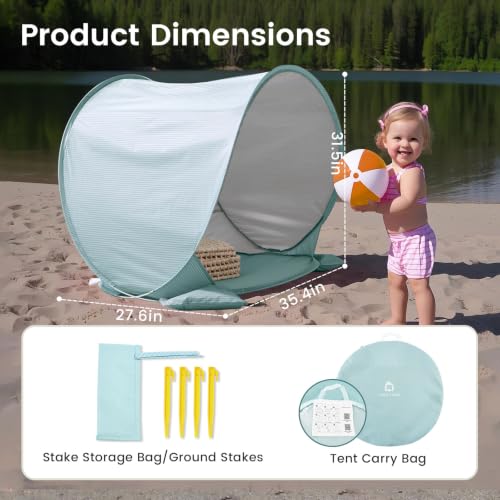 Baby Beach Tent - Pop Up Sun Shelter with UPF 50+ Protection, Pastel Aqua