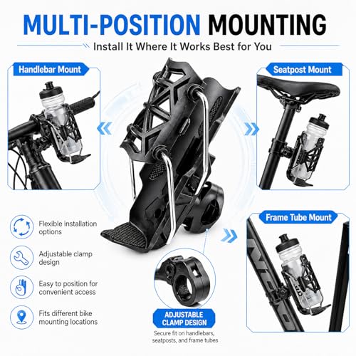 Bike Water Bottle Holder with Auto Locking Clamp - Black