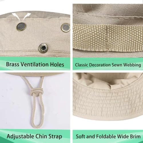 Bucket Hat for Men & Women - UPF Protection Wide Brim - Khaki