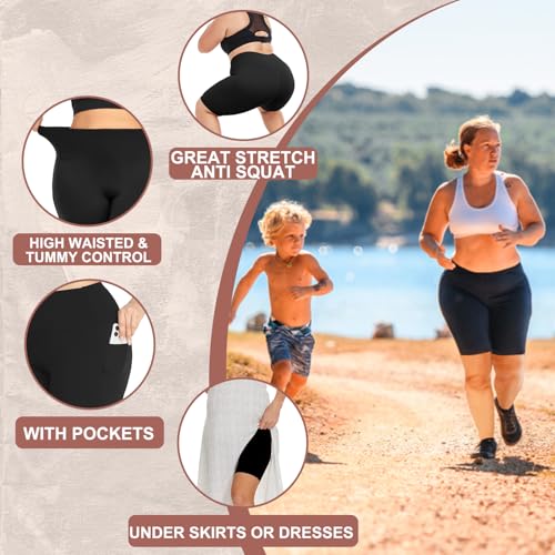 FULLSOFT Plus Size Biker Shorts for Women High Waist 4X Tummy Control with Pockets - 3X-Large White/Apricot