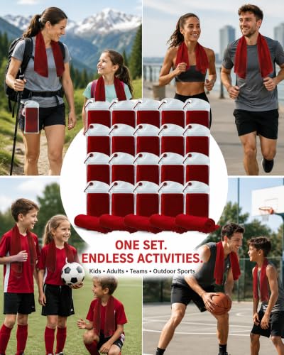 immoono Red Cooling Towels Pack of 20 40x12" Microfiber Workout Towels for Gym Yoga & Sports