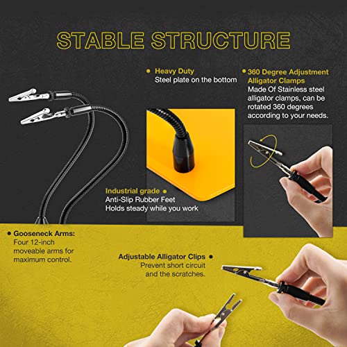 KOTTO Helping Hands Soldering, Third Hand Soldering Tool PCB Holder Four Arms Helping Hands Crafts Jewelry Hobby Workshop Helping Station Non-Slip Steel Weighted Base