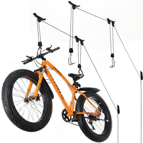 Wallmaster Ceiling Bike Mount Hanger, Bike Ceiling Lift Hoist, Bike Pulley System for Garage, Indoor Bicycle Hooks, 2 pack