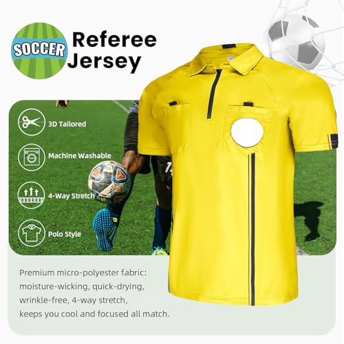 Soccer Referee Jersey - Short Sleeve with Badge Holder & Pockets - Small Yellow