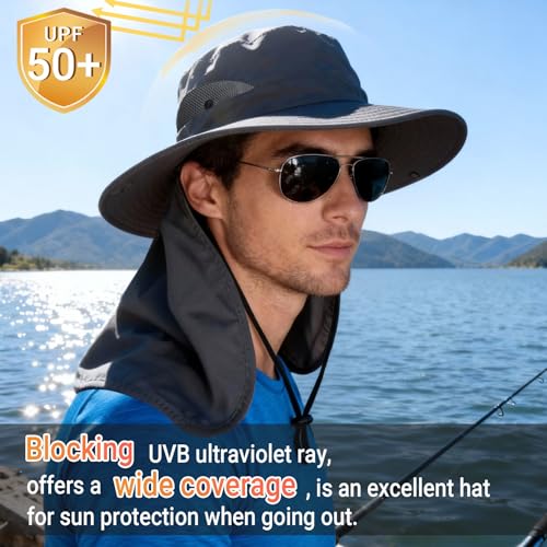 Wide Brim Sun Hat with Neck Flap | UPF 50+ UV Protection, Adjustable & Water Resistant