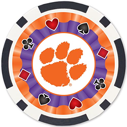 100-Piece Casino Style Poker Chips - Clemson Tigers Colors