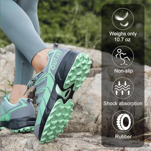 OUTJET Women's Waterproof Hiking Shoes - Lightweight Green (8)