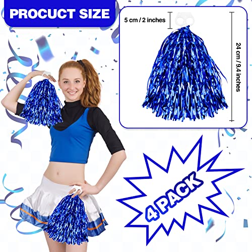 Blue Cheerleading Pom Poms - 4 Pack with Plastic Handles