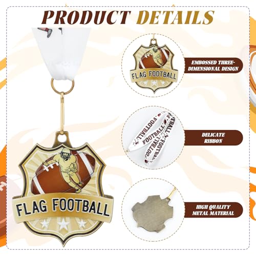 Football Medals with Ribbons - 12 Pack, Flag Football Design