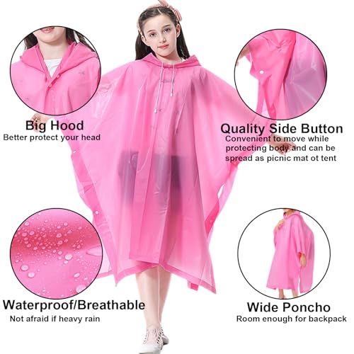 Emergency Rain Ponchos for Kids - 2 Pack Blue & Pink