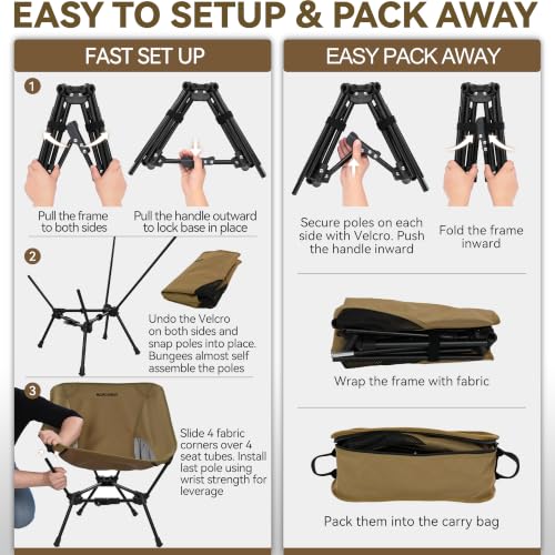 MARCHWAY Khaki Lightweight Folding Camping Chair with Spring Lock, 330 lbs