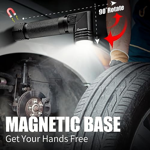 1300 Lumens Rechargeable Magnetic Flashlight, 6 Modes LED 90 Degree Flashlight Twist IP65 Waterproof High Bright EDC Pocket Torch, Tactical Flashlight for Camping, Emergency, Repair, Outdoor