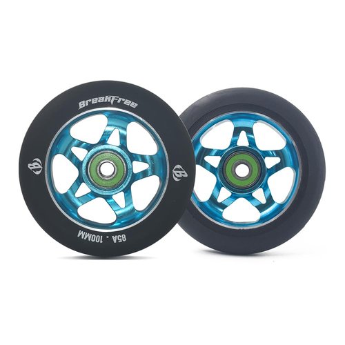 B BREAKFREE 2 Pack 100mm Scooter Wheels 85A Pro Scooters Replacement Wheels with ABEC-9 Bearings Installed(light blue)