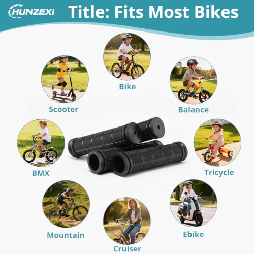 Bike Handlebar Grips Replacement - Rubber Non-Slip Grips 4 Pack - Black