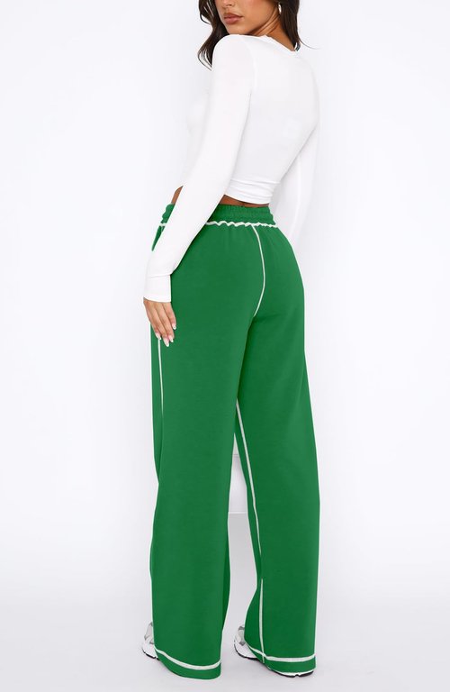 DISCIPBUSH Track Pants Women Sweatpants Soft Jogging Straight Pajama Sweats Wide Leg Sweatpants Women Lounge Pants Joggers Green M