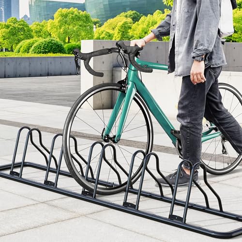 5-Bike Adjustable Floor Storage Rack - Heavy-Duty Steel, Black
