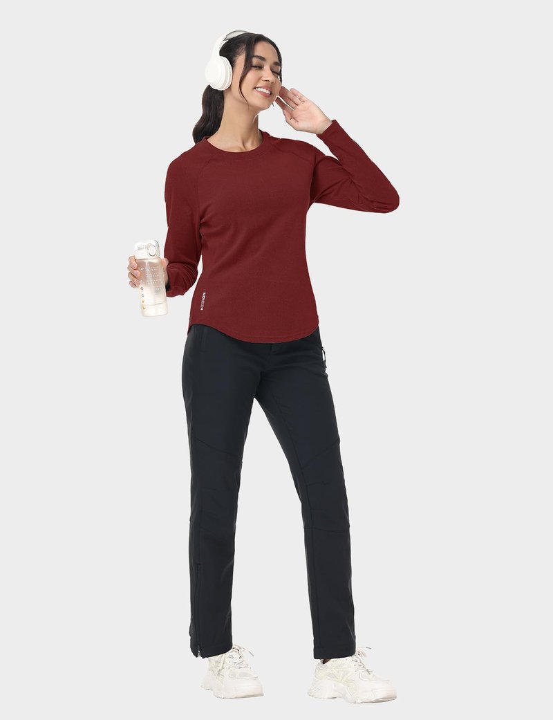 MOHEEN Women's Fleece Sweatshirt Thermal Shirts Long Sleeve Insulated Tops Base Layer Red L