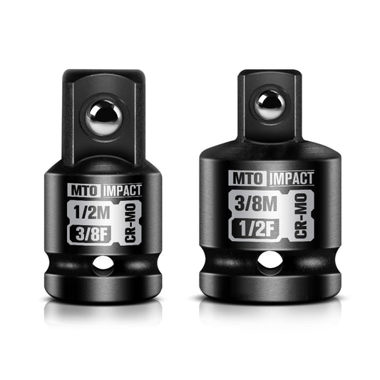 MTO 2-Piece Impact Socket Adapter and Reducer Set, 1/2" Female to 3/8" Male Reducer, 3/8” Female to 1/2” Male Adapter, Chrome Molybdenum Alloy Steel
