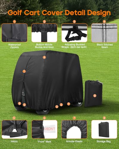 Golf Cart Cover for 4 Passenger Carts - Black, Heavy Duty Waterproof