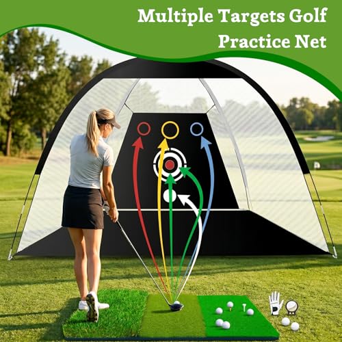 Golf Practice Net Bundle - 10x7ft with Tri-Turf Mat & 4 Targets - Black/White-Pro