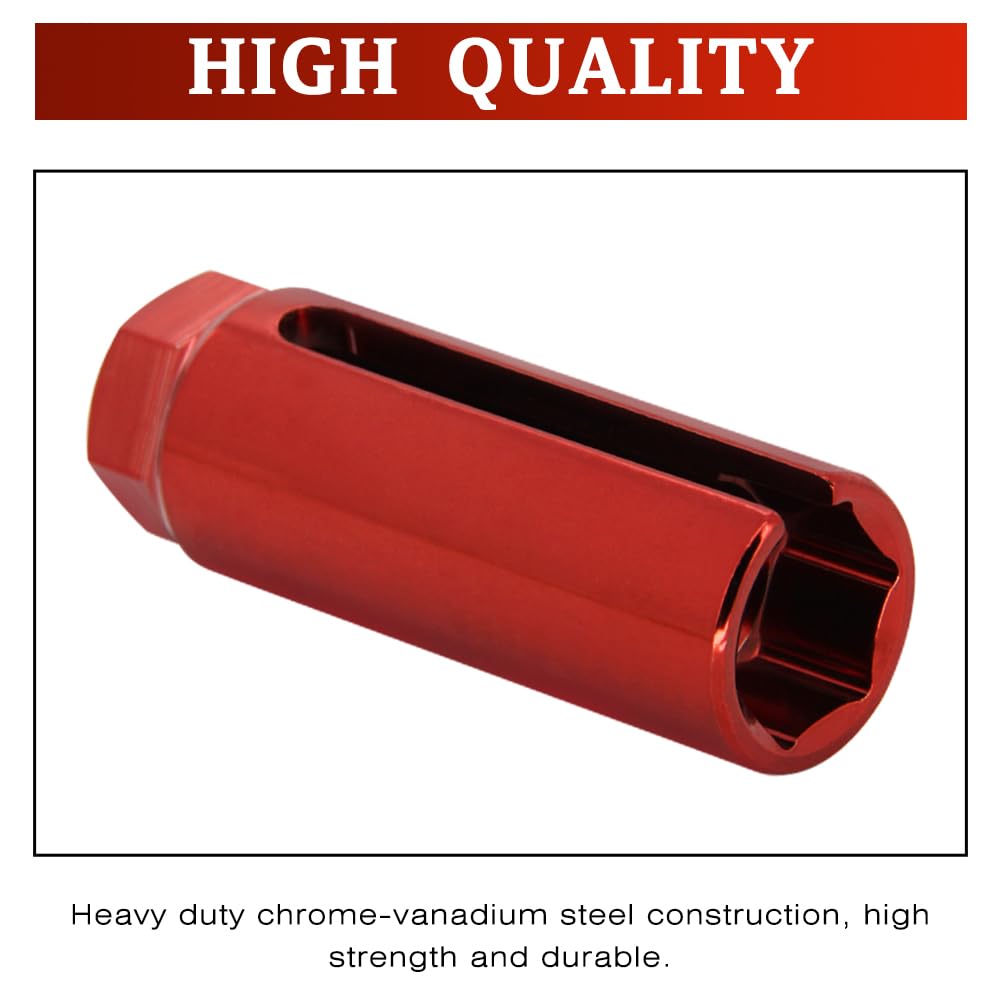 Apeixoto Oxygen Sensor Socket with Side Wire Cutout 1/2” Inch Drive x 7/8”(22mm) O2 sensor socket removal Tool for Vehicles (Red)