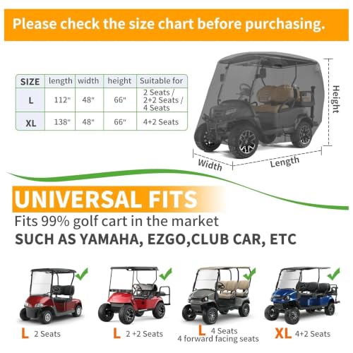 Heavy-Duty Golf Cart Cover for 2/4 Passengers - Grey