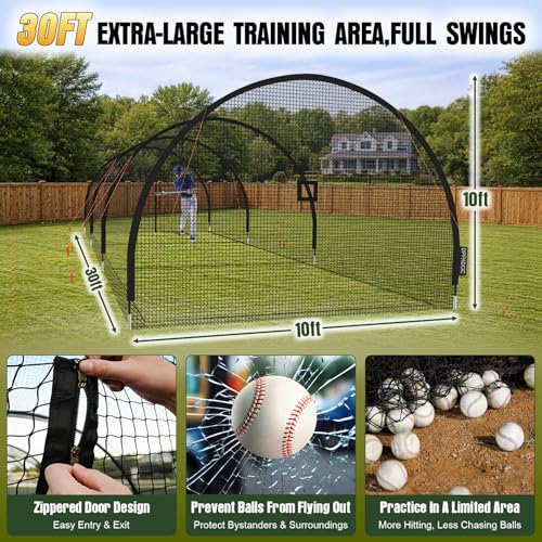 30ft Portable Baseball Batting Cage with Reinforced Netting