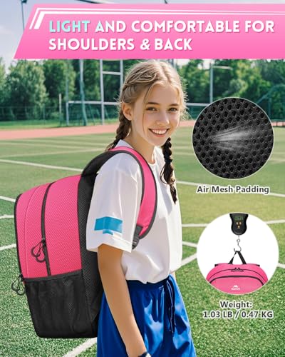 Pink Girls Soccer Backpack with Ball Holder & Shoe Compartment by MATEIN