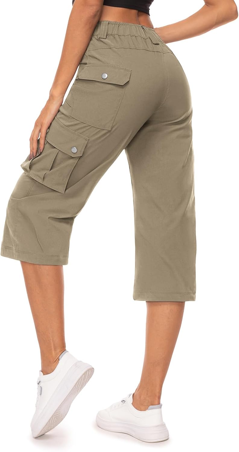 MooseHill Women's Cargo Capris - Lightweight Water-Resistant Hiking Pants with 6 Pockets | Summer Outdoor Wear