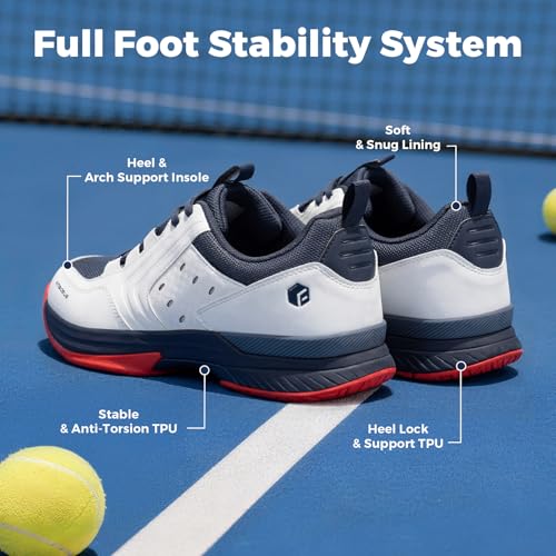Men's Wide Pickleball Shoes - Non-Slip Sneakers 10.5 Wide / White & Navy Blue