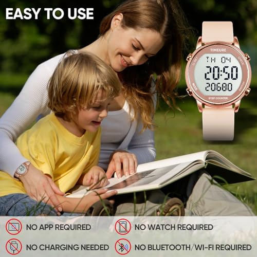 Pedometer Watch for Women - Step Counter, White, 30M Water Resistant