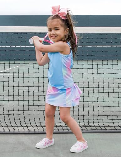 Tie Dye Girls Tennis Dress with Pockets Sleeveless Skirt Set 9-10 Years