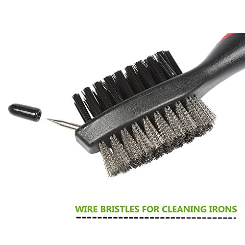 Golf Club Brush Cleaner with 2 Ft Retractable Zip-line - Black+Black