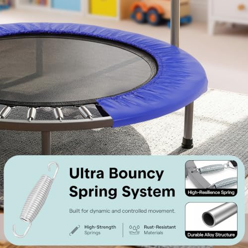 36" Foldable Mini Trampoline for Kids - Deep Blue Fitness Rebounder with Foam Handle