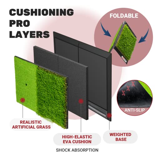 SAPLIZE 25" × 17" Foldable Heavy-Duty Golf Hitting Mat with 10mm EVA Backing – Indoor/Outdoor Swing & Chipping