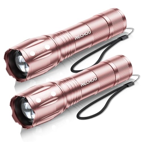 RECHOO 2-Pack LED Flashlight, 3-Mode Zoomable Tactical Pocket Lights, IPX4 Waterproof