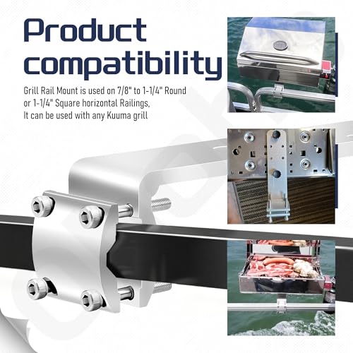 Universal Grill Rail Mount Bracket for Kuuma BBQ Grills, Fits 7/8-1 1/4 Inch Railing