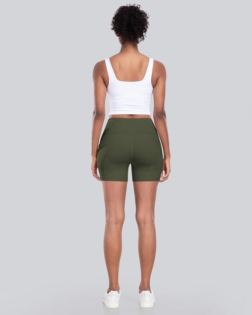 CHRLEISURE Women's Biker Yoga Shorts - High Waisted Tummy Control, 5 Inch Spandex Workout Shorts