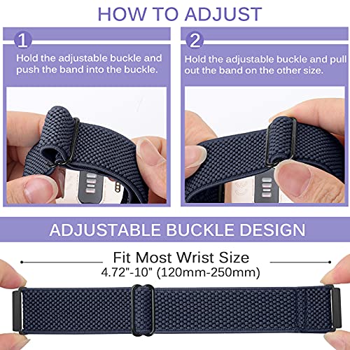 Elastic Bands for Fitbit Versa 2 - Adjustable Nylon Braided - Black, Gray & Indigo