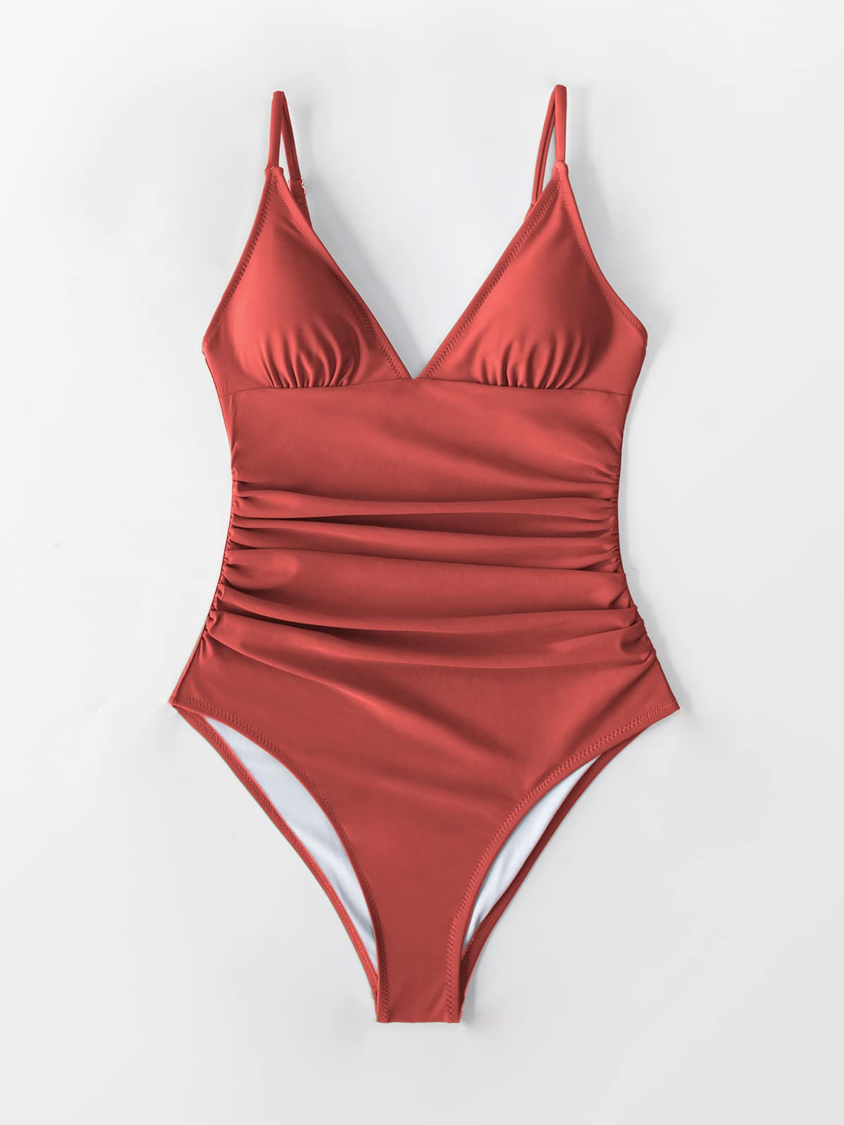 CUPSHE Women's One Piece Swimsuit Tummy Control V Neck Bathing Suits XL Red