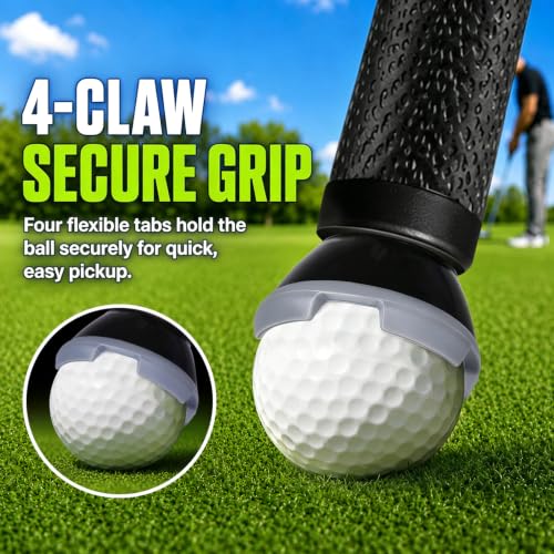 GEAVOUED Golf Ball Picker Upper for Putter – 2 Pack, 4-Claw Grabber, Grey