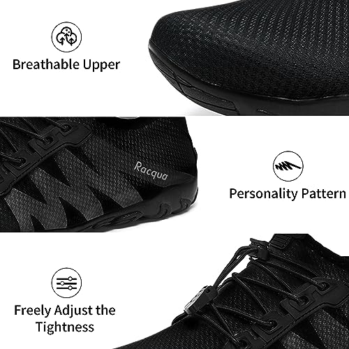 Racqua Water Shoes for Men Women - Quick Dry Barefoot Swim & Beach Footwear, Size 5.5 Women / 4.5 Men, Black HD131W