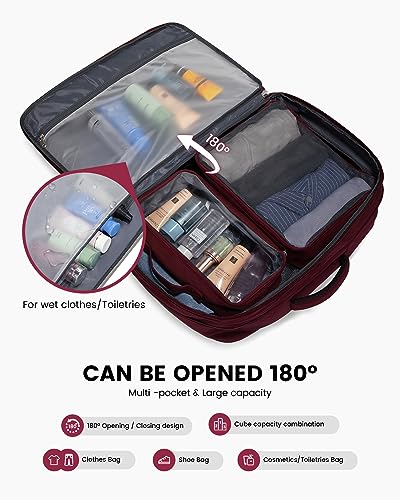 LOVEVOOK Red XL Expandable Carry-On Backpack with 4 Packing Cubes & Water Resistance