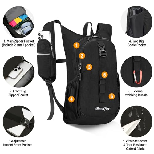Seektop 15L Small Hiking Backpack for Women and Men, Lightweight Daypack - Black