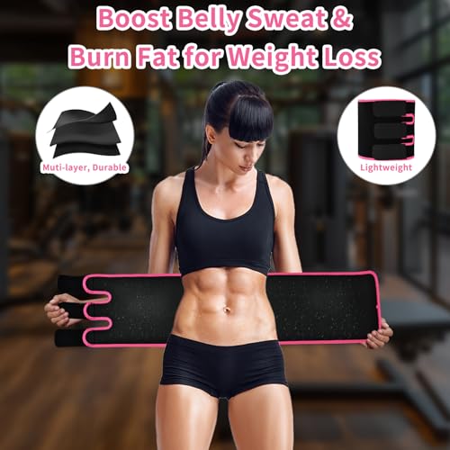 Waist Trainer Sweat Belt for Men & Women - Medium Black/Pink